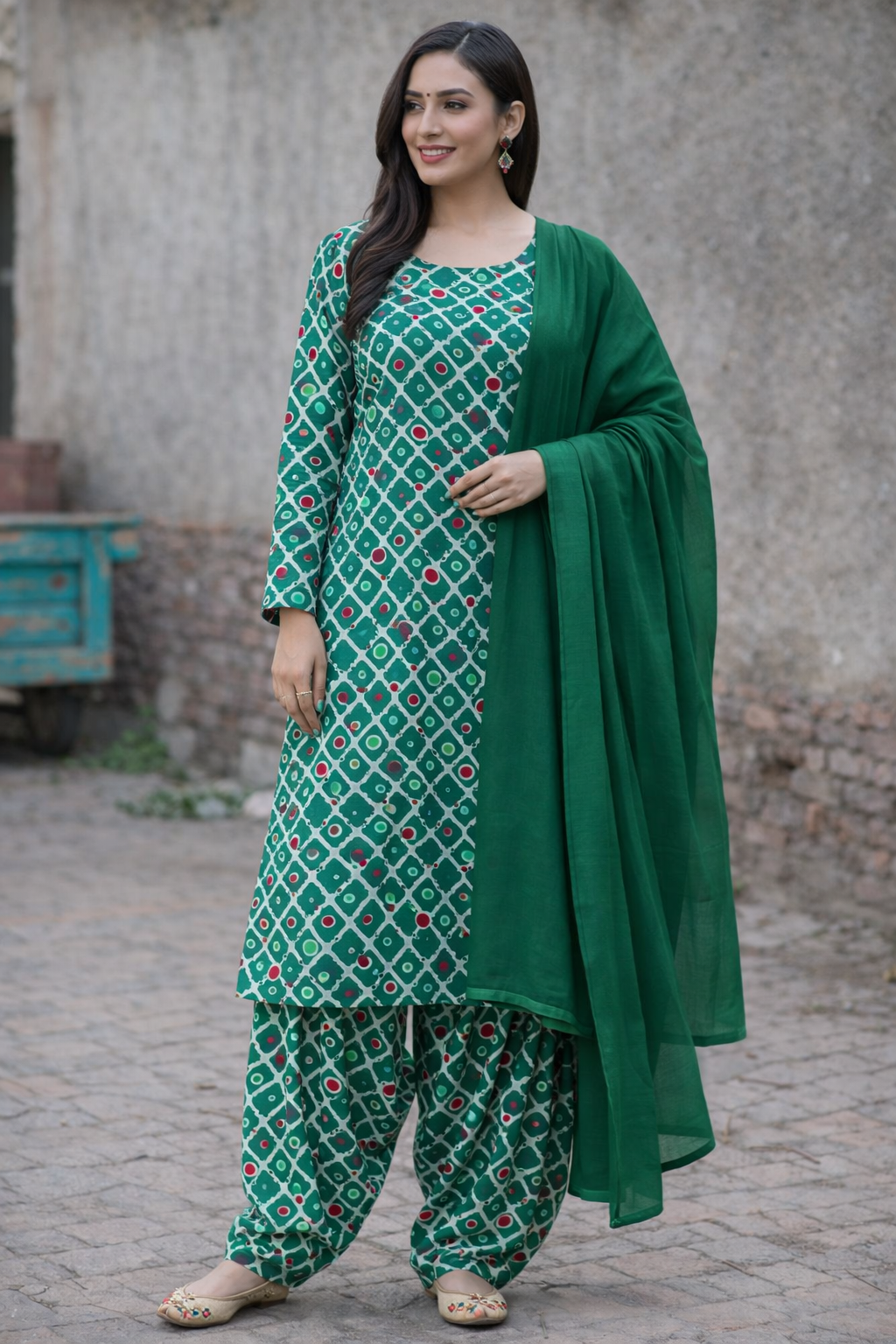 Green cotton salwar kameez Dupatta chest size 50