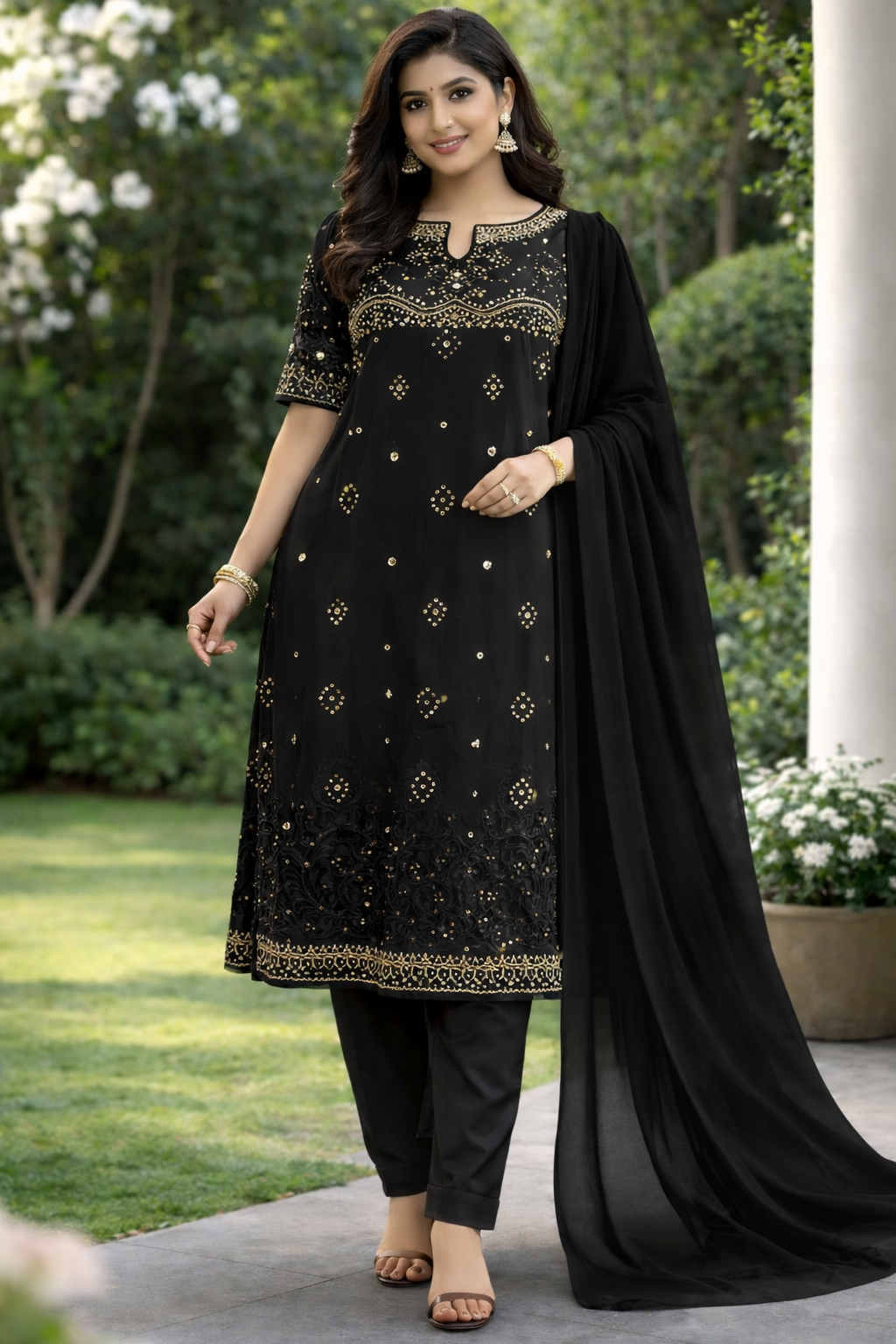 Black salwar kameez Dress size 40 Medium Short sleeves