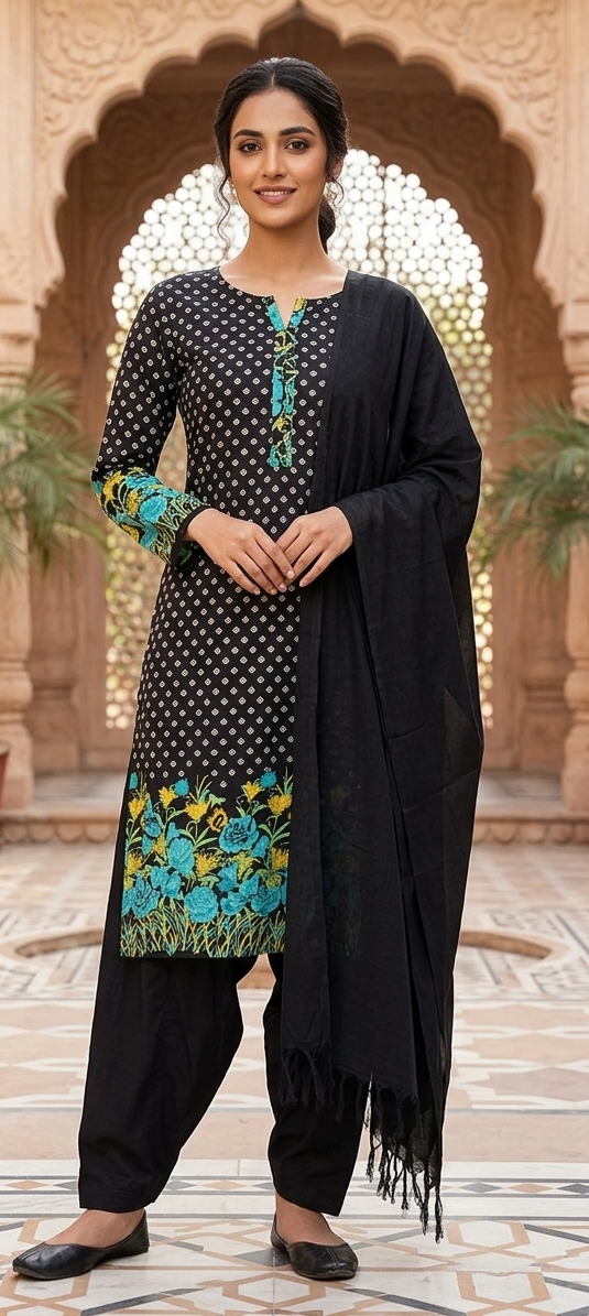 Black Floral Cotton Salwar kameez Chest size 38 small
