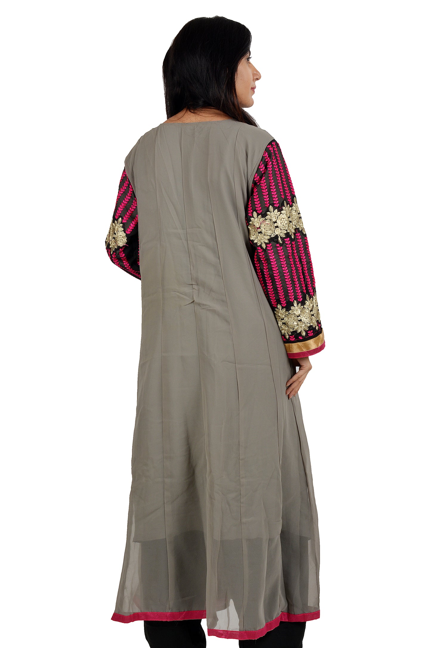 Gray Salwar kameez dress Anarkali Gown Indian wedding party wear Embroidered Chest size 44 XL