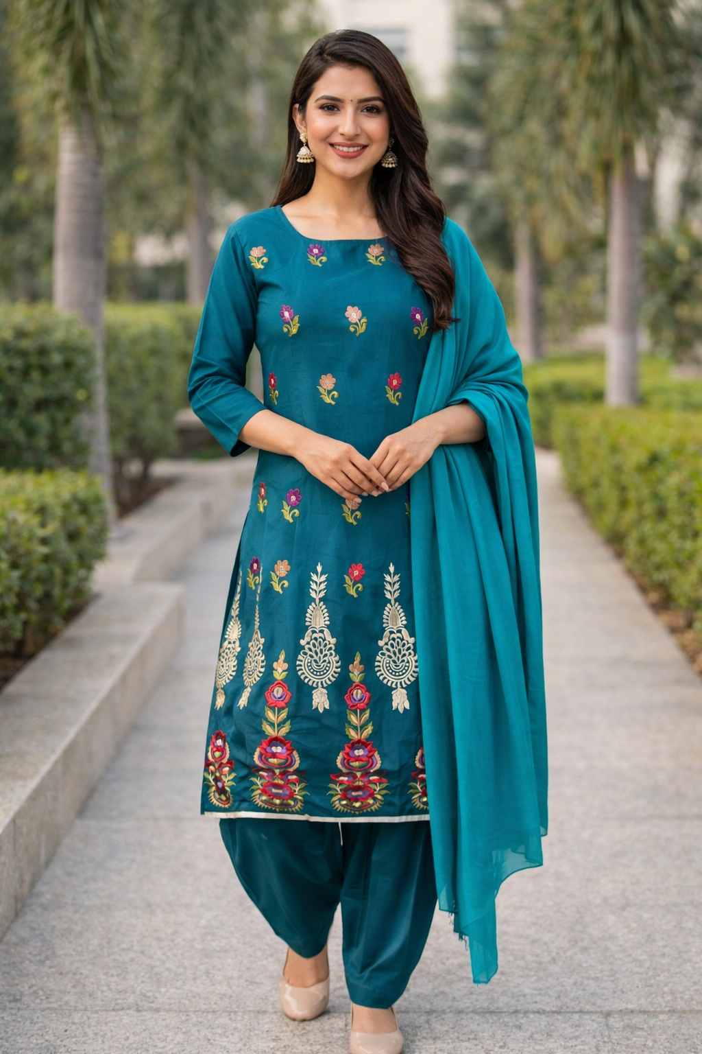 Green Embroidered Salwar kameez dress Plus chest size 52
