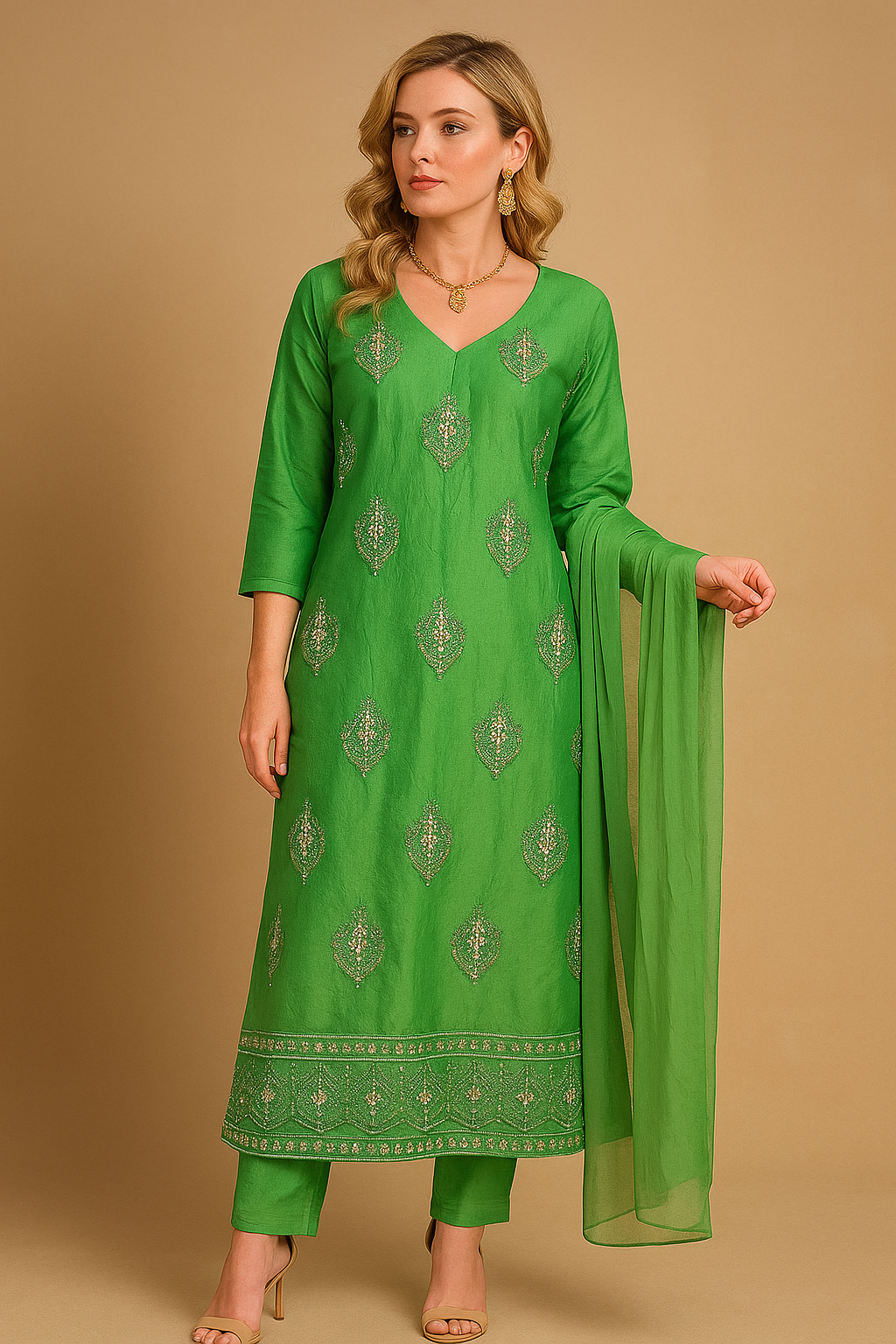 Green salwar kameez Dupatta set plus chest size 48