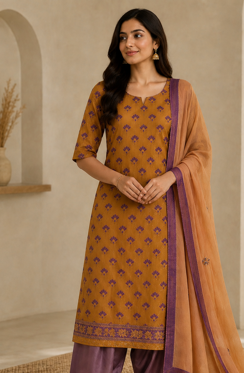 Brown Crepe plus Chest size 56 salwar kameez Embroidered
