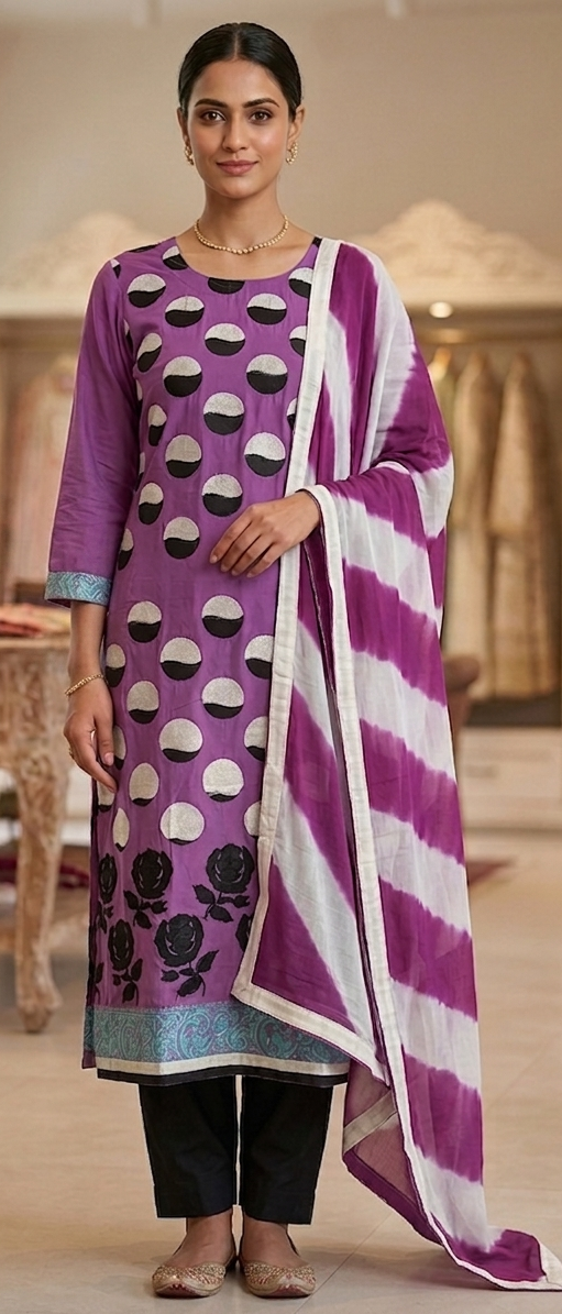 Purple Embroidered Cotton Salwar kameez dress Plus chest size 48