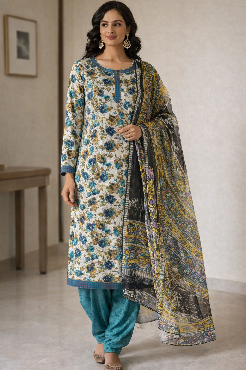 Floral Print salwar kameez dress Plus Chest size 52 Long sleeves