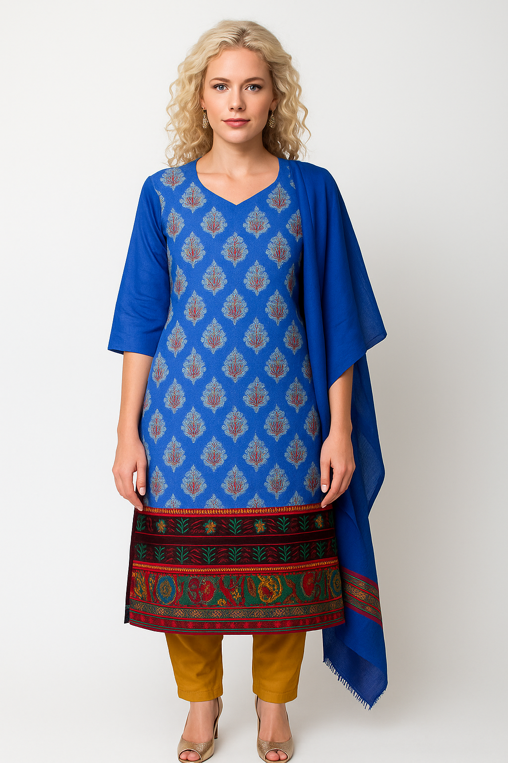 Blue salwar kameez Dupatta set plus size 52