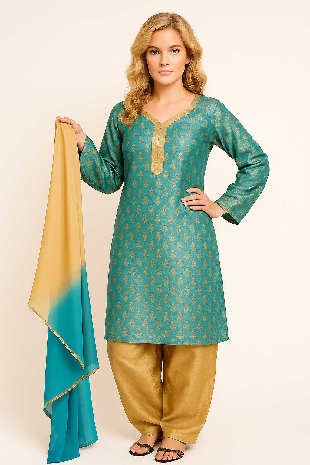 Blue salwar kameez Dupatta set Plus chest Size 50,52,54