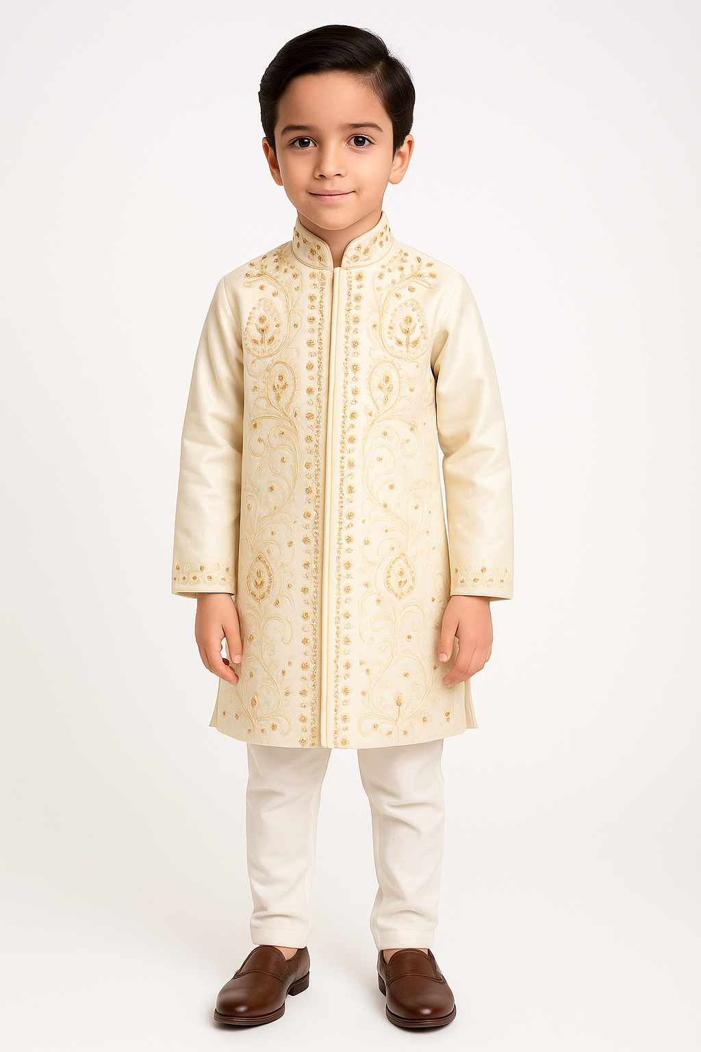 white India Boys sherwani Beaded Indian Wedding party wear