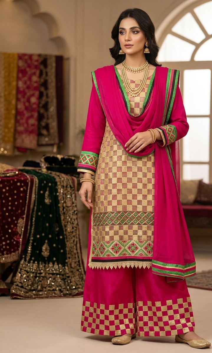 Pink Salwar kameez Dress with palazzo pants plus chest size 48 Long sleeves