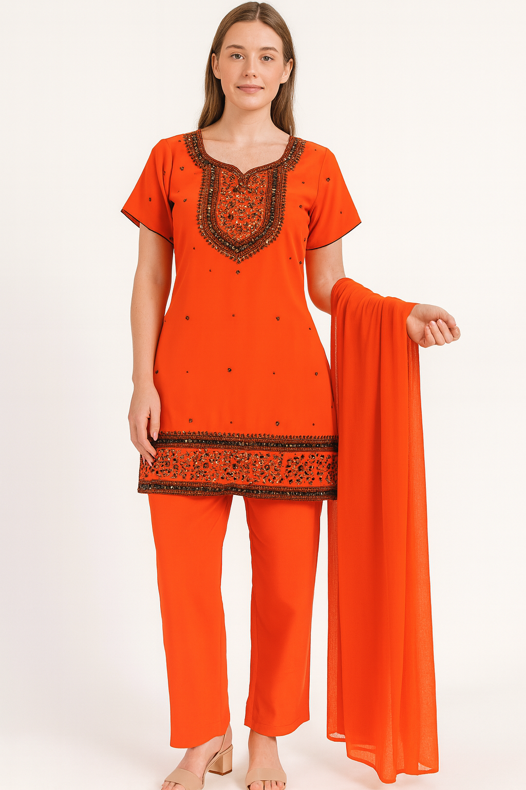 orange salwar kameez Dupatta set chest size 36