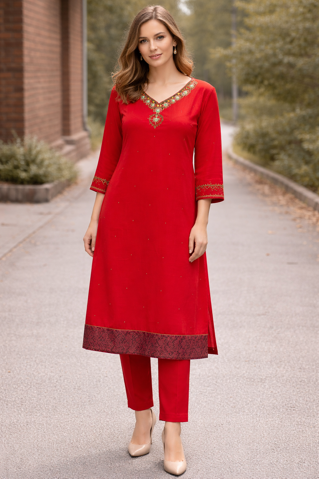 Red salwar kameez Dupatta chest size 44