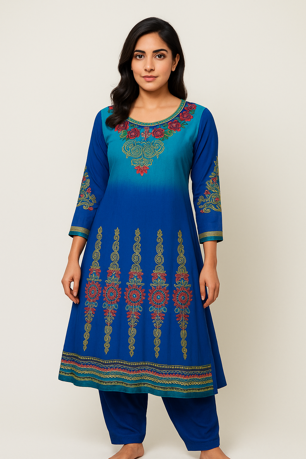 Blue Embroidered salwar kameez Dupatta chest size 40 Medium