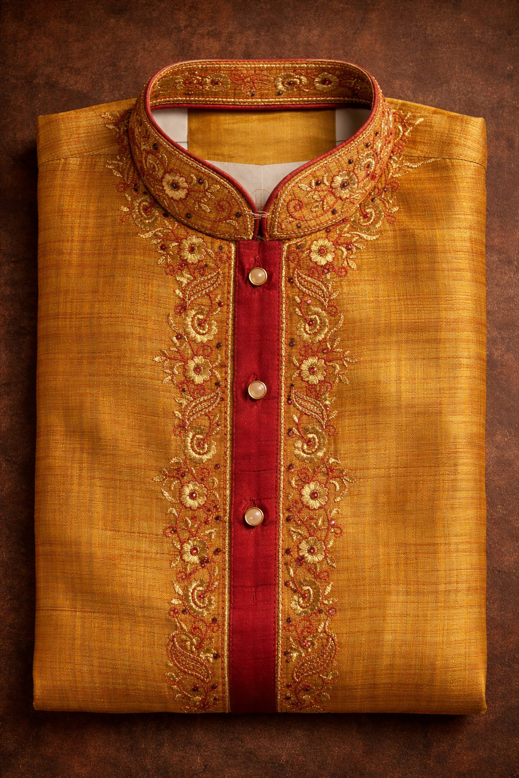 Yellow Gold Boys Embroidered Ethnic Kurta Sherwani Pajama Set Age 10,12