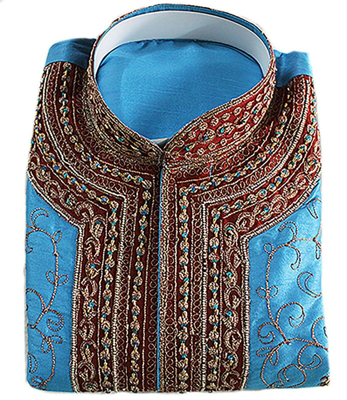 Blue Men’s Sherwani with Matching Beads Shawl | Ethnic Blue Men’s Sherwani
