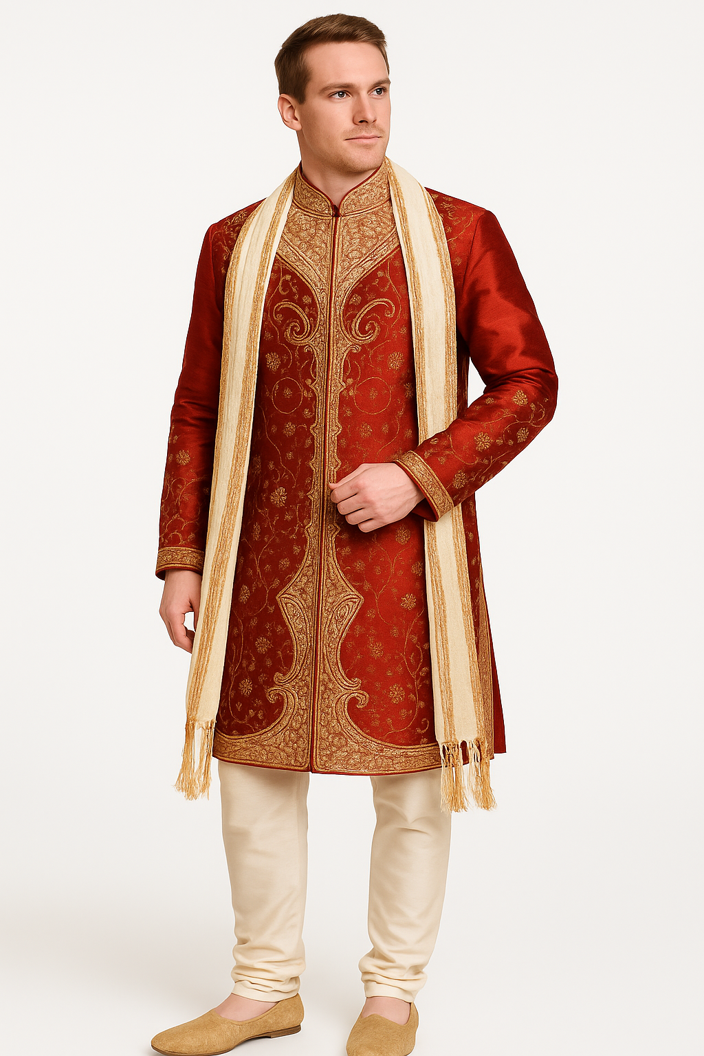 Designer Men’s Kurta with Shawl & Pants – Complete Wedding Look Plus sizes up to 7Xl