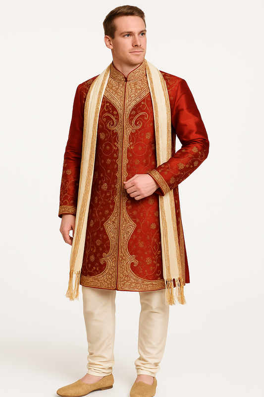 Designer Men’s Kurta with Shawl & Pants – Complete Wedding Look Plus sizes up to 7Xl