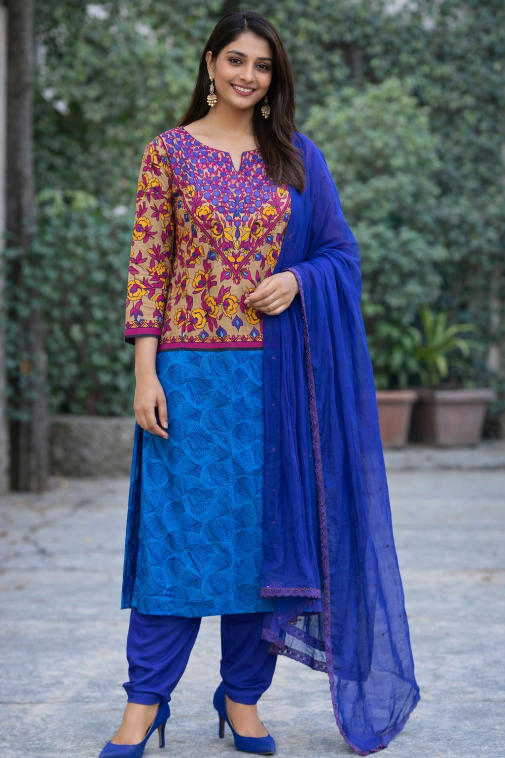 Blue cotton  salwar kameez Dupatta Plus  chest 48