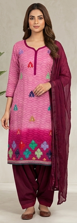 Pink Cotton embroidered salwar kameez dress size 38 small