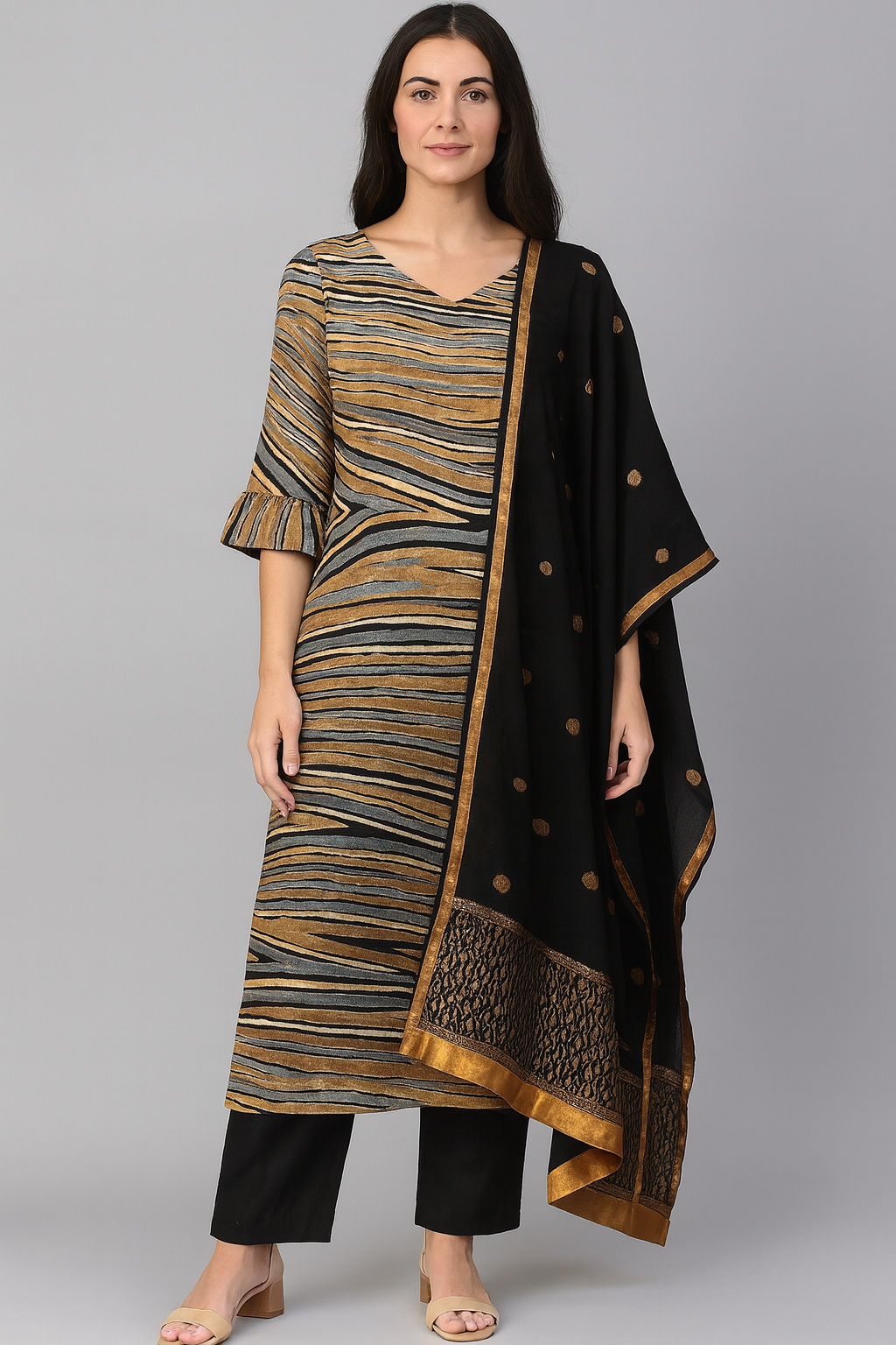 Printed  salwar kameez Dupatta set plus chest size 54