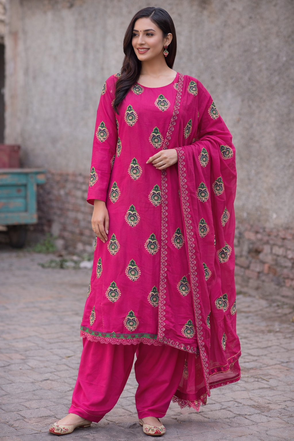 Pink embroidered  salwar kameez Dupatta  wedding wear size 52