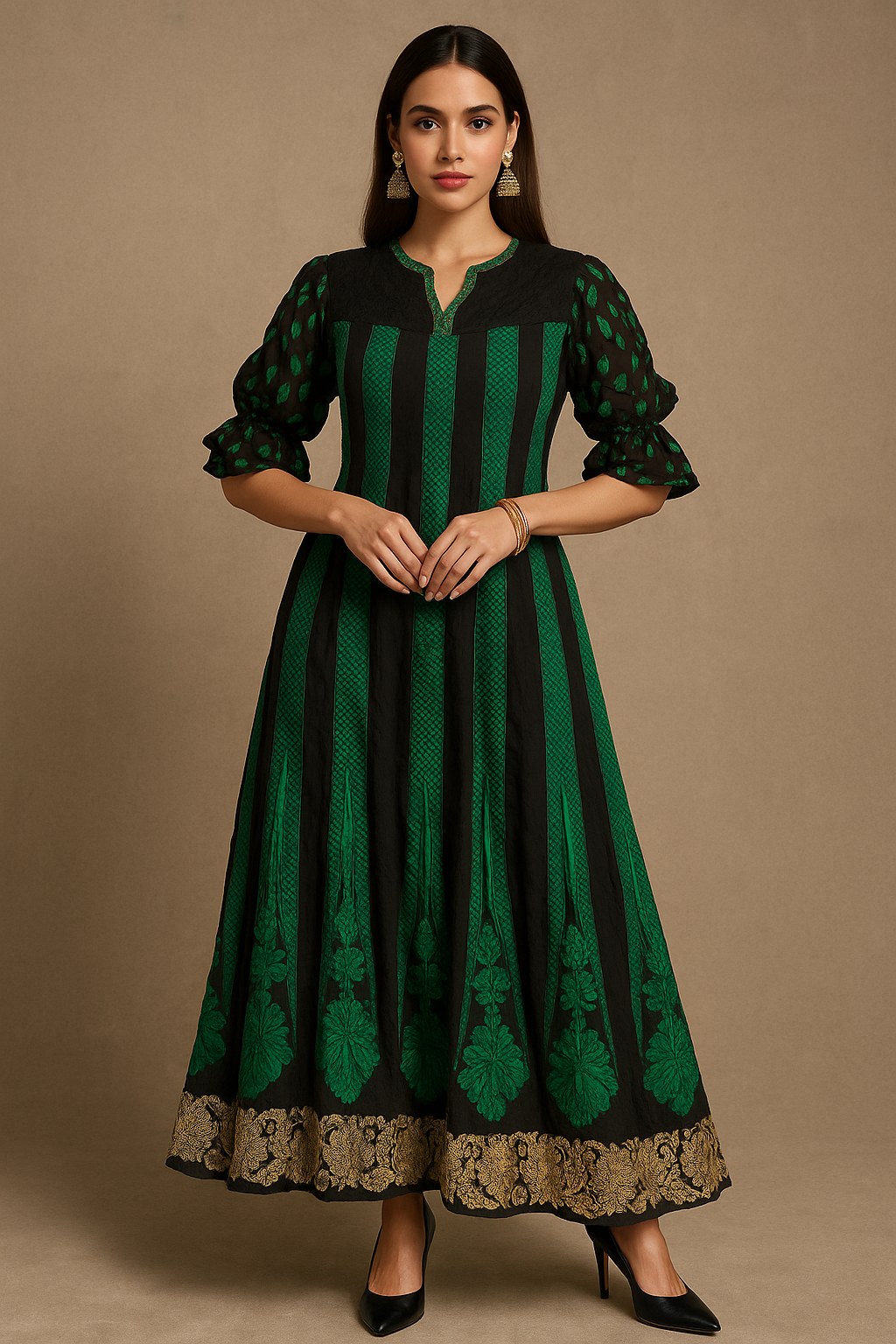 Green Anarkali dress Salwar kameez size Medium chest size 40