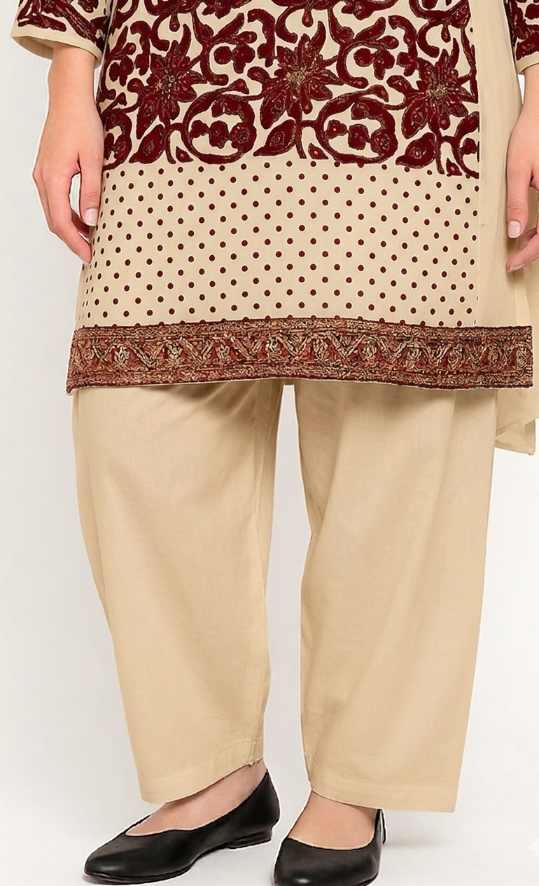 Beige  Crepe Salwar Bottoms – Classic Drawstring Waist (Sizes XS to 8XL)