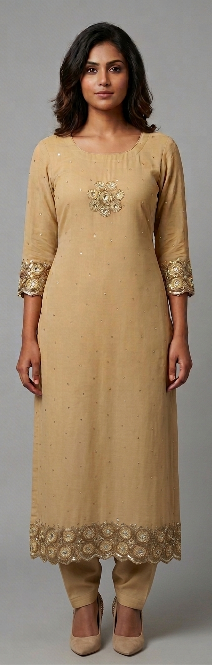 Beige beaded salwar kameez dress plus size 48 Indian wedding party wear