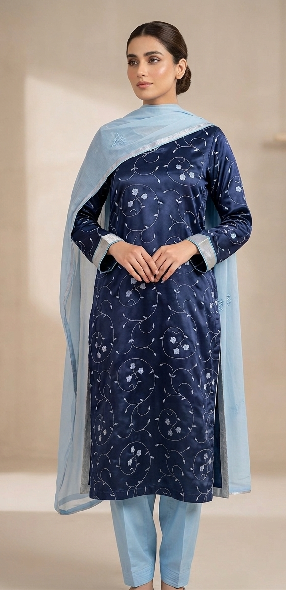 Blue Embroidered Plus chest size 52 salwar kameez dress