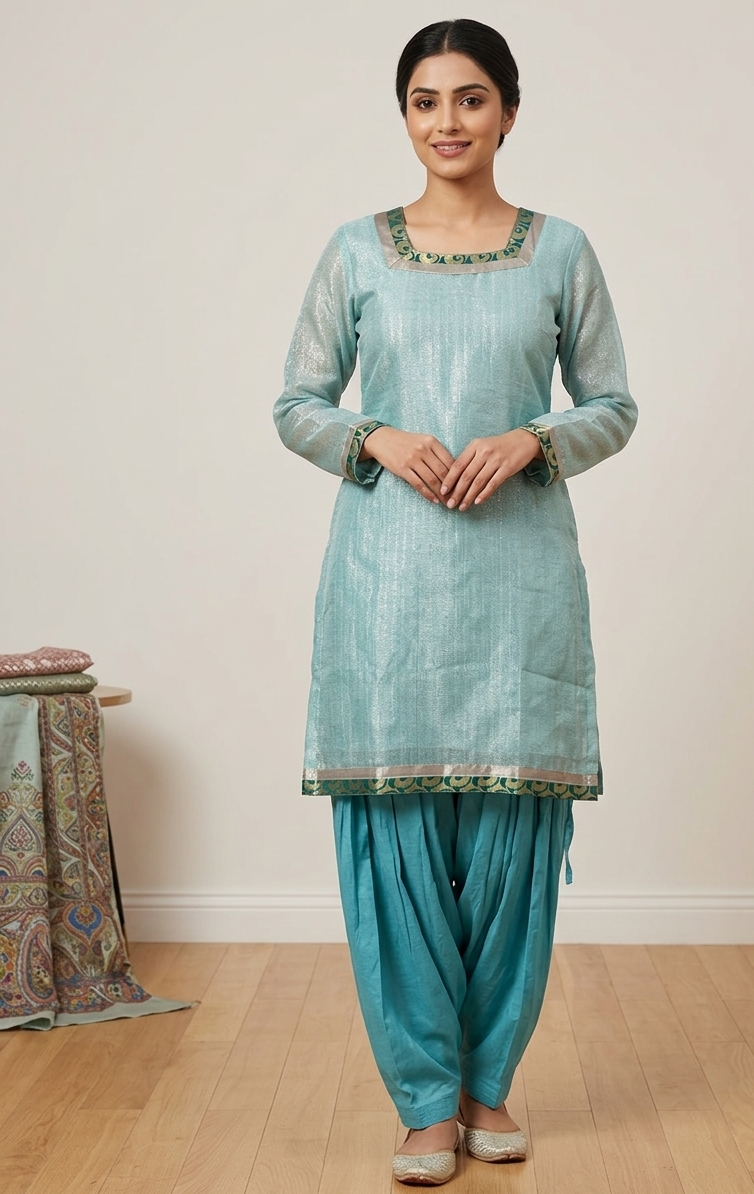 Blue Net Salwar Kameez Dress Plus chest size 50