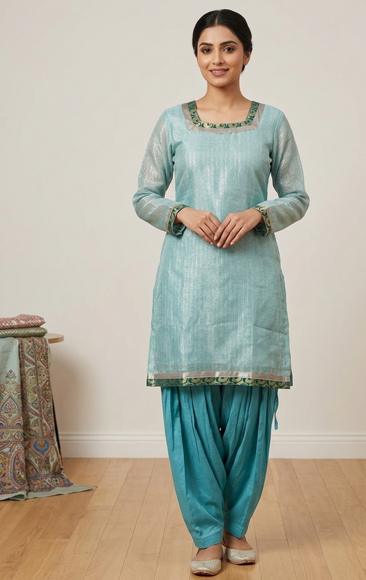 Blue Net Salwar Kameez Dress Plus chest size 50