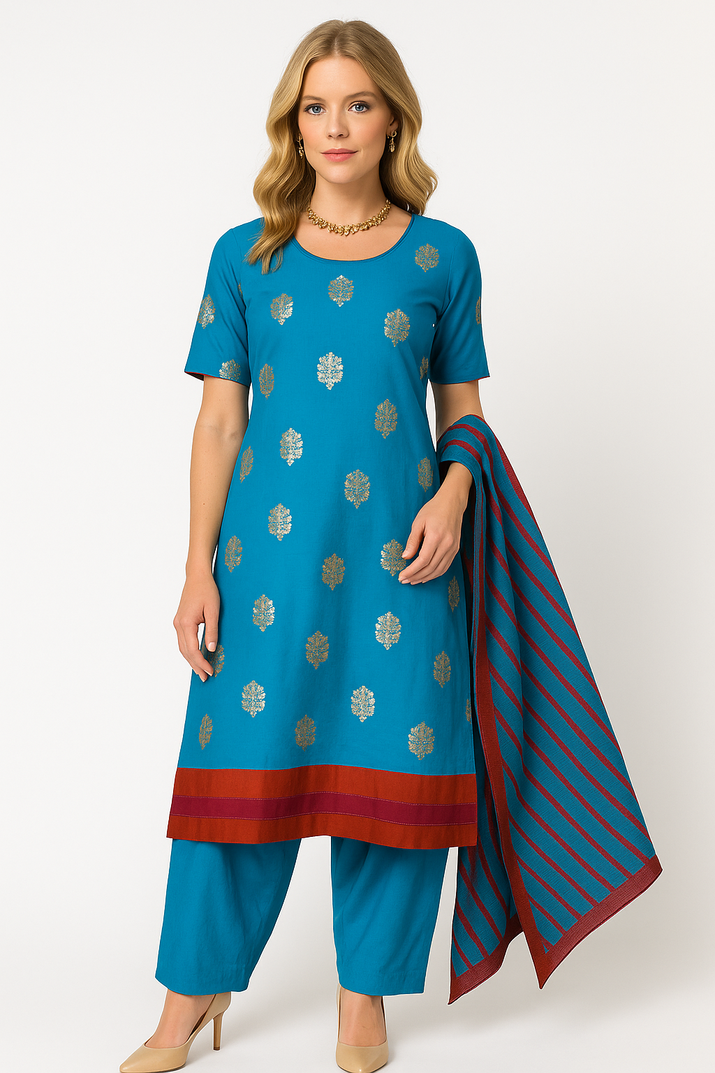 Blue  salwar kameez Dupatta set plus chest  Size 52