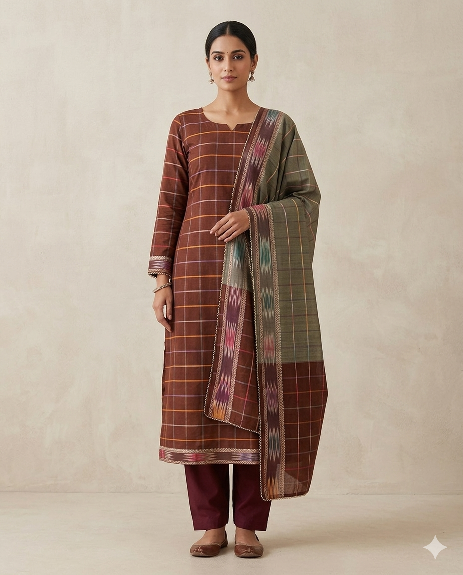 Brown cotton salwar kameez dress Plus chest size 50