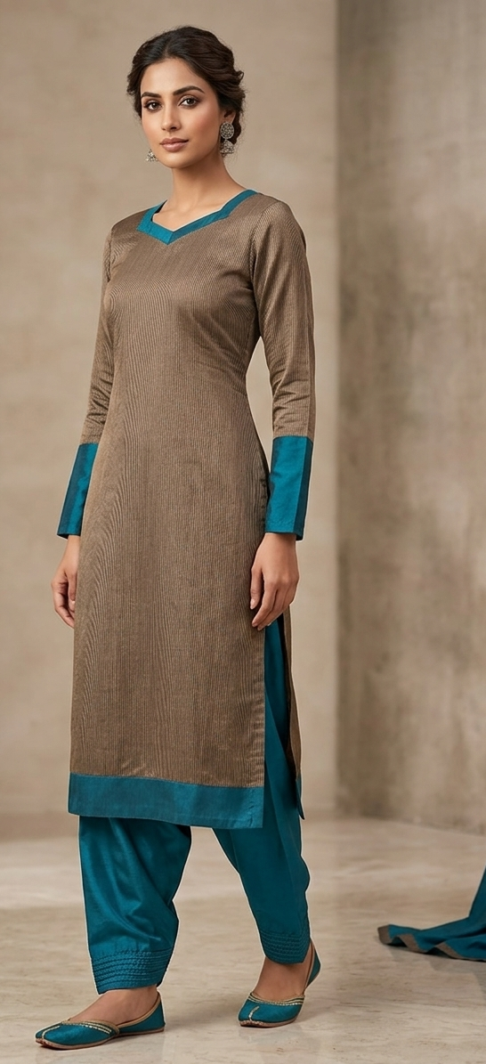 Taupe-Brown Teal Blue  Salwar kameez dress plus chest size 48 Long sleeves