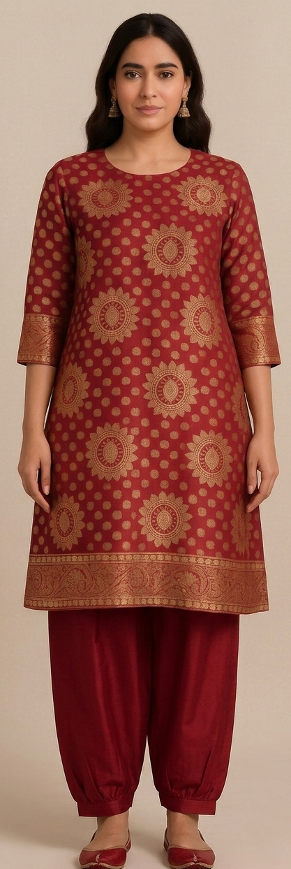 Burgundy Banarsi Salwar kameez Indian wedding party wear size 48,50,52