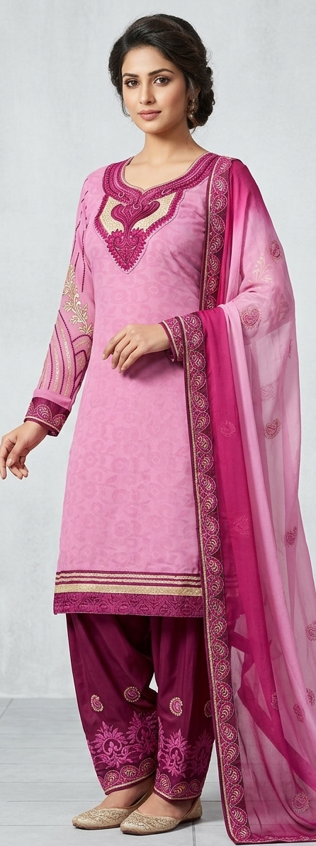 Purple Embroidered Cotton salwar kameez dress plus chest size 52 Long sleeves