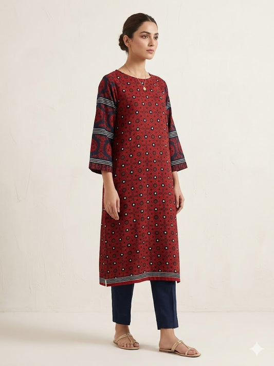 Red  Soft cotton Long kurta top Free Dupatta size Small ,Medium
