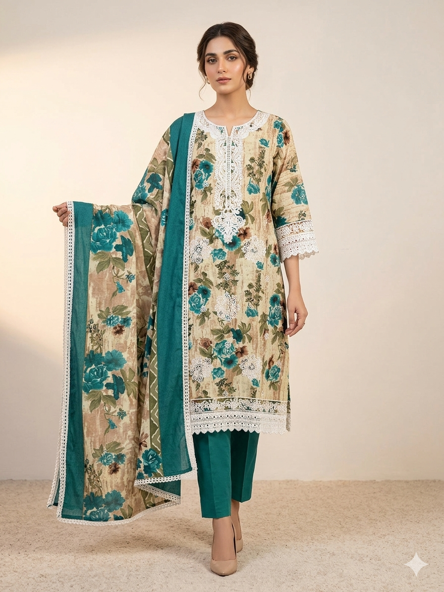 Floral print Cotton Salwar kameez dupatta Chest size 42