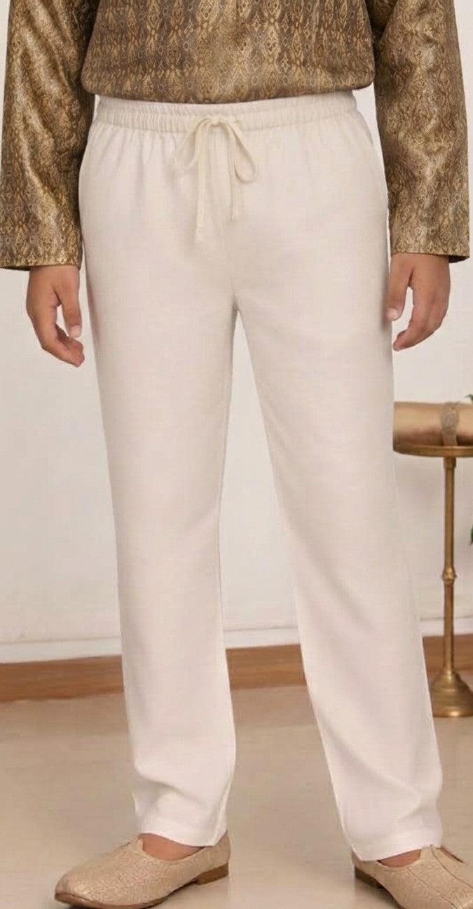 Cream boys pajama pants with elastic waist and drawstring – Indian ethnic kurta pajama bottoms for ages 0-12