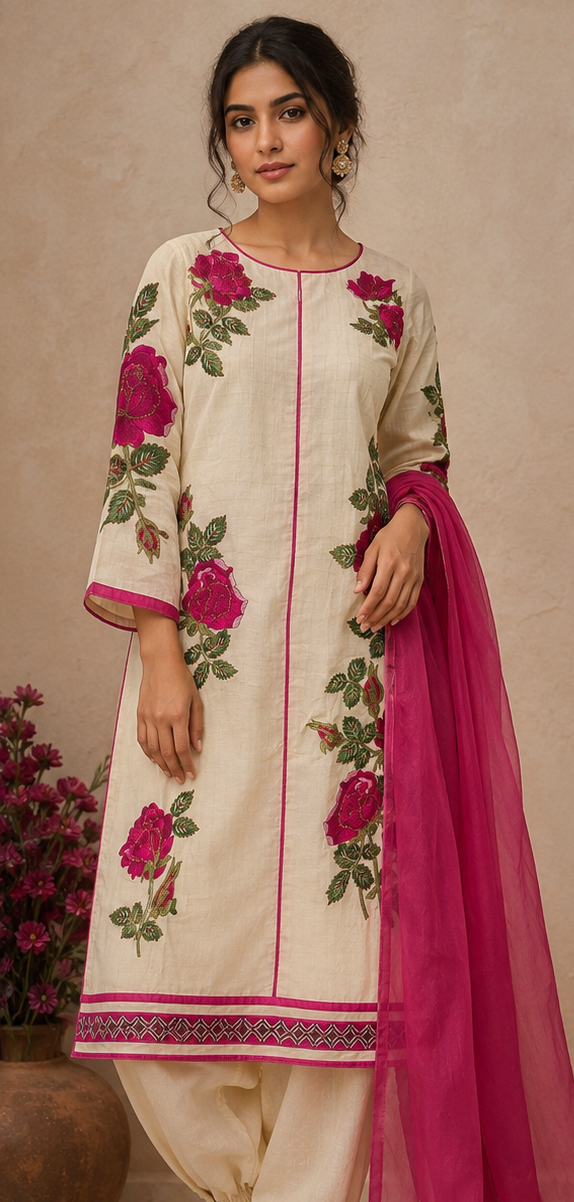 Cream embroidered salwar kameez dress chest size 40 Medium