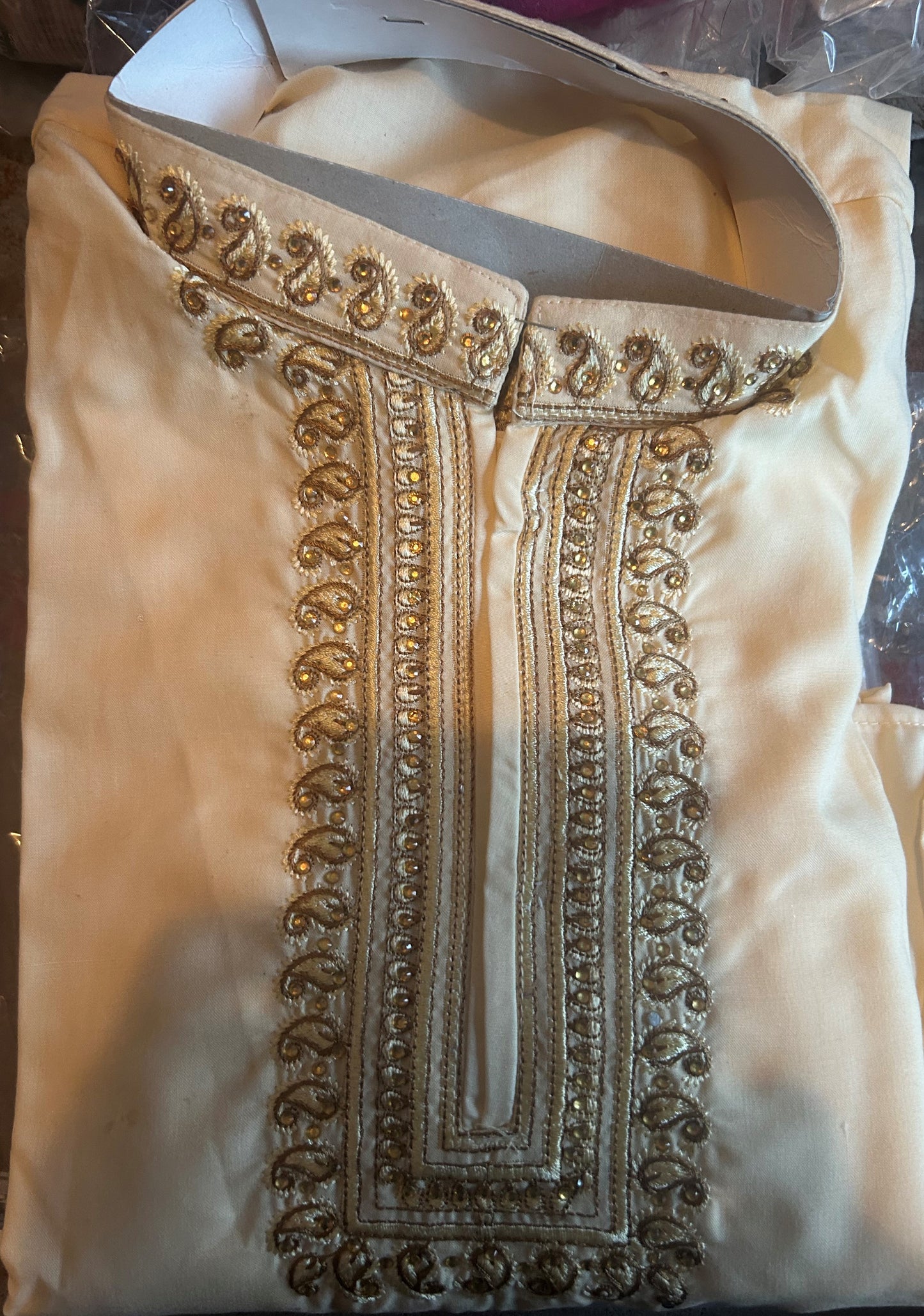 Cream Embroidered  Boys Kurta Pajama Set Age 12