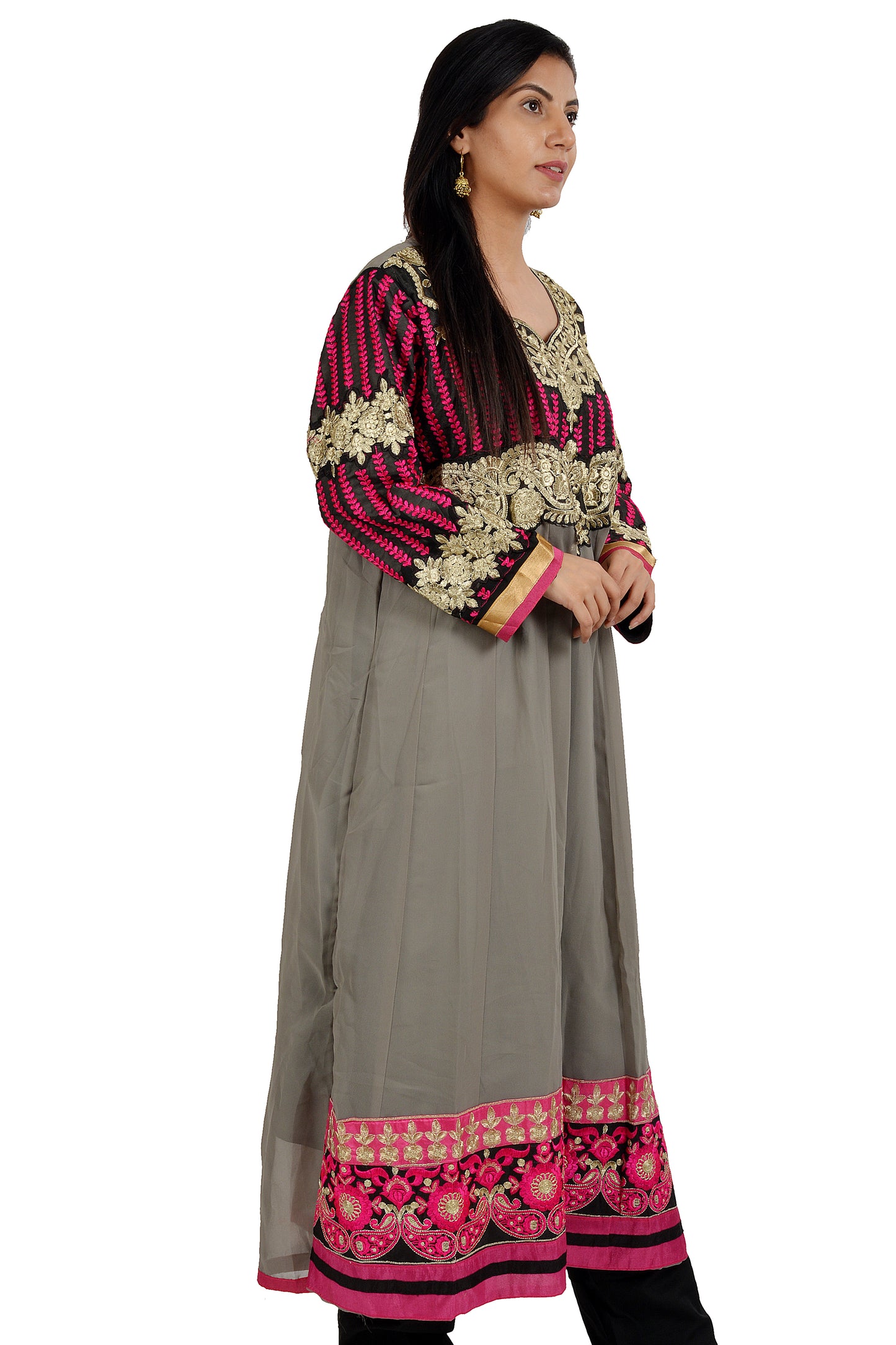 Gray Salwar kameez  dress Anarkali Gown Indian wedding party wear Embroidered Chest size 44 XL