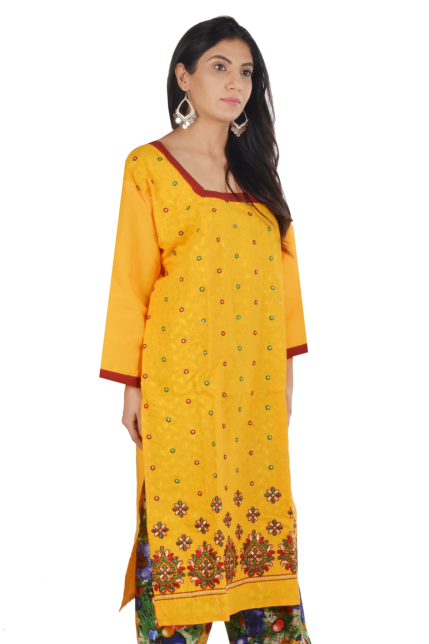 Yellow Salwar kameez Cotton Size Large Long sleeves