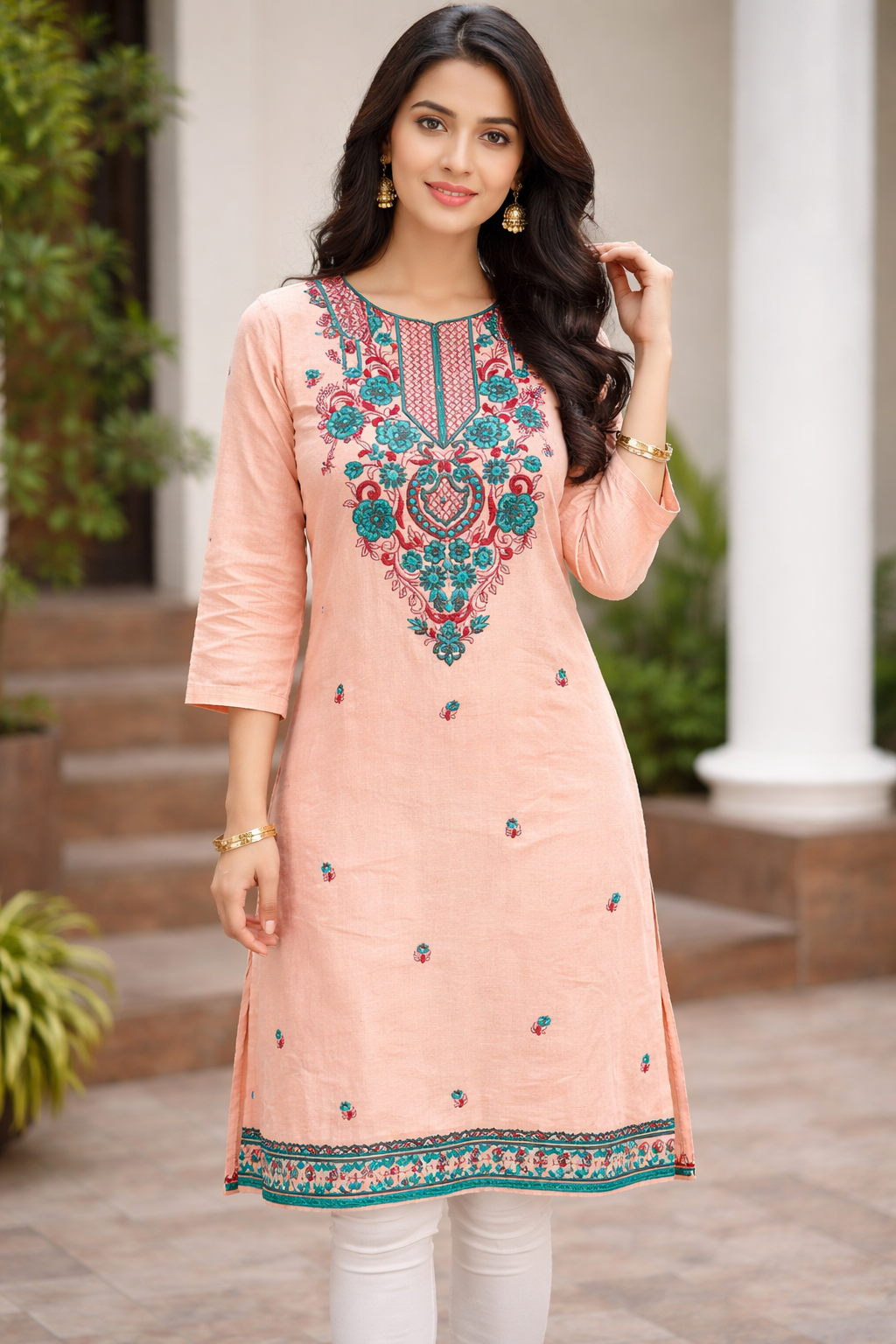 Cotton embroidered kurta with matching dupatta Chest size 40 Medium