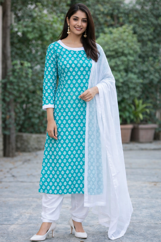 Blue cotton  salwar kameez Dupatta Plus  chest size 48