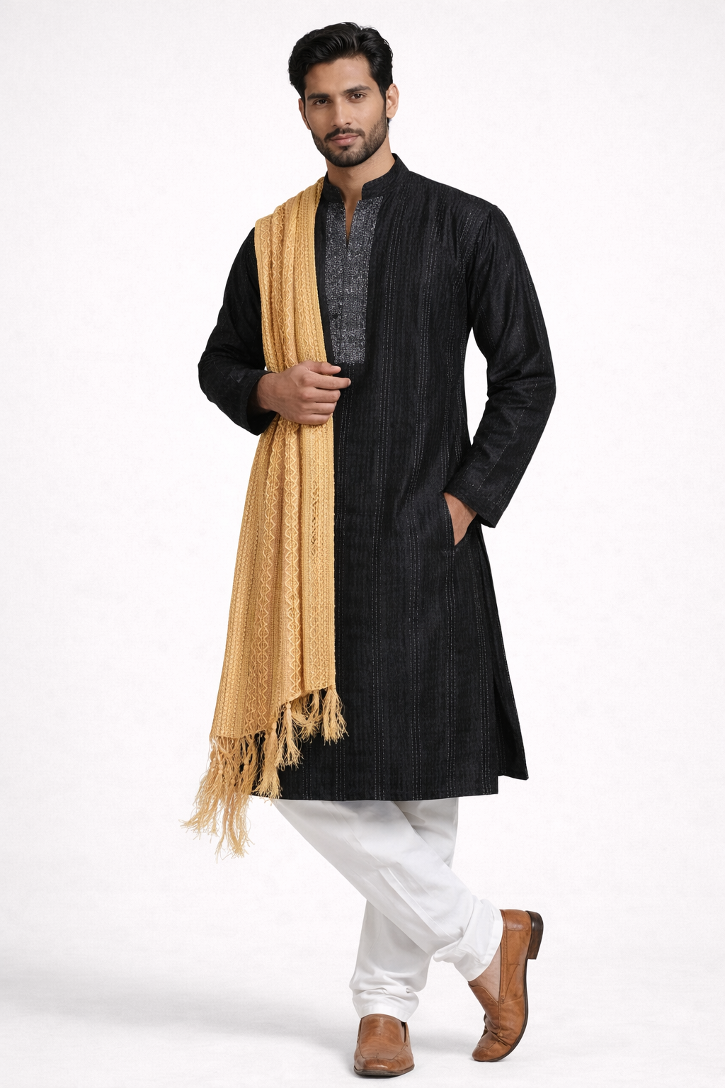 Gold Men's Net Dupatta | Wedding Sherwani Shawl | Indian Ethnic Wear USA
