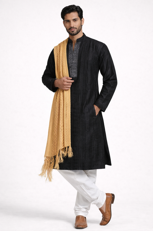 Gold Men's Net Dupatta | Wedding Sherwani Shawl | Indian Ethnic Wear USA