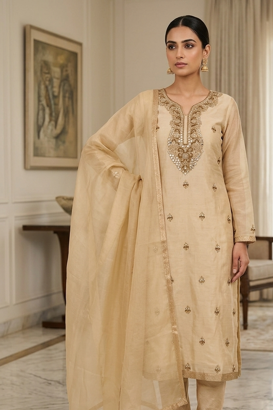 Beige Beaded salwar kameez dress Chest size 42 Medium