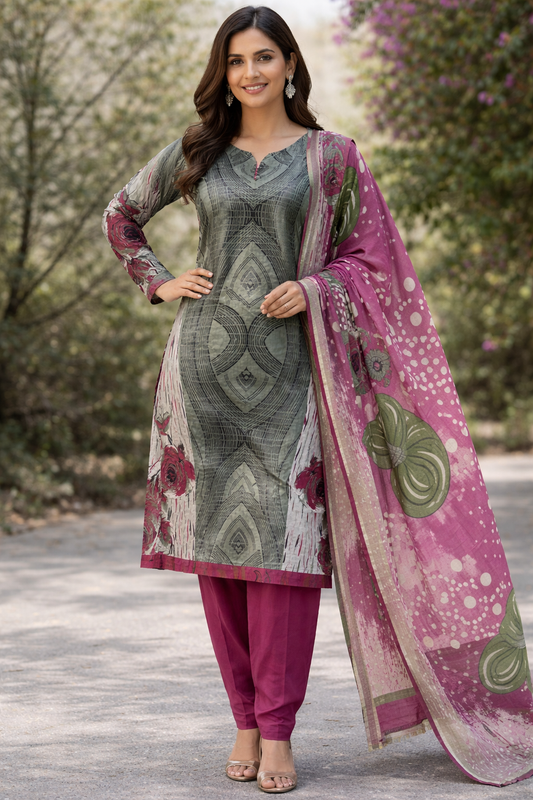 Gray Cotton Plus Chest size 50 Salwar kameez Dress Long sleeves