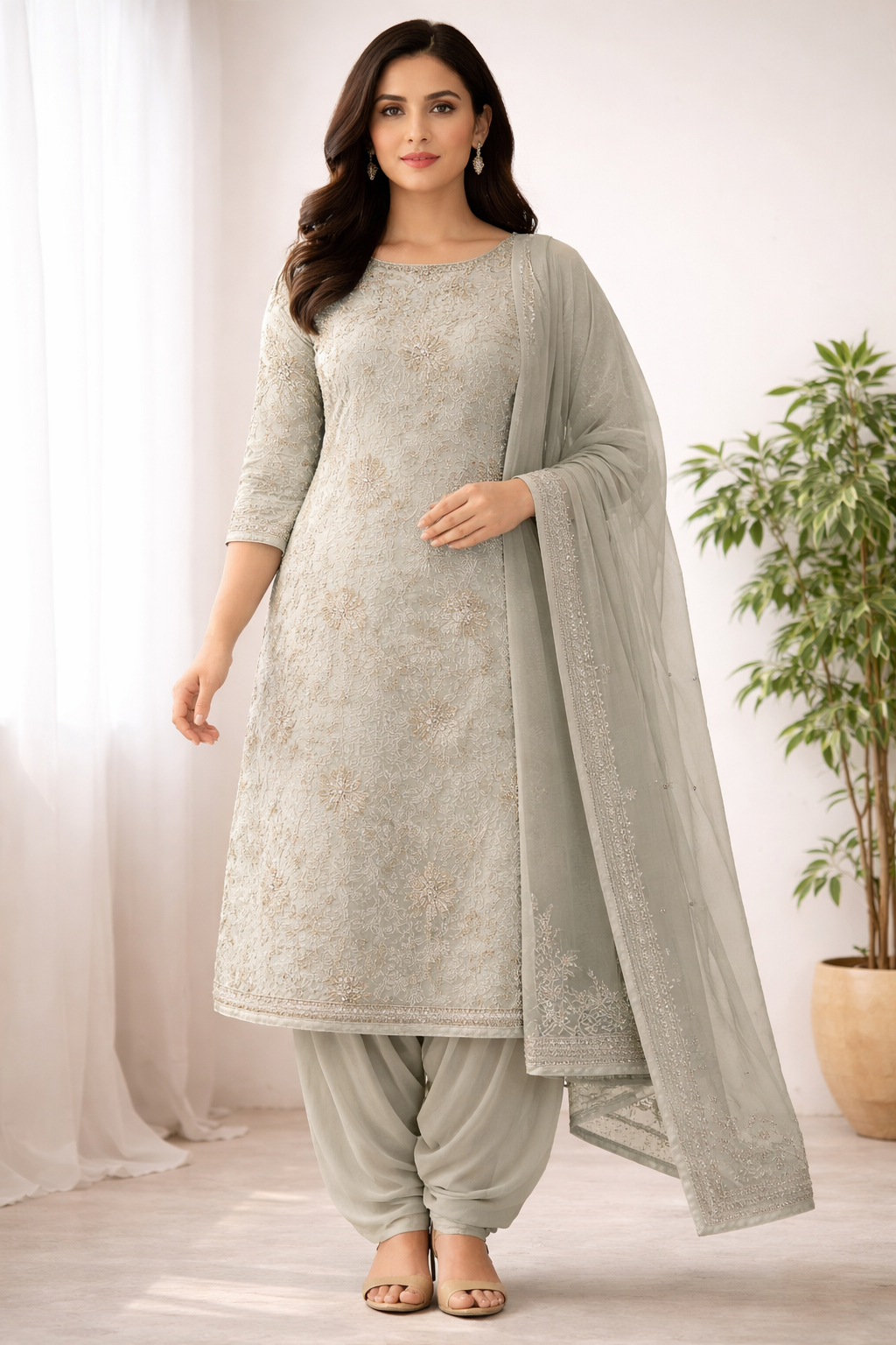 Gray Embroidered salwar kameez dress plus size 52  Indian wedding bollywood party wear