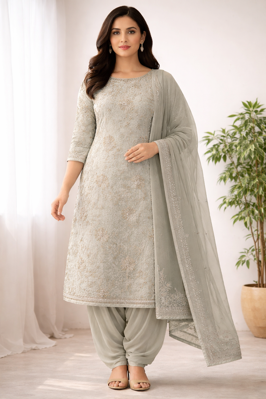 Gray Embroidered salwar kameez dress plus size 52  Indian wedding bollywood party wear
